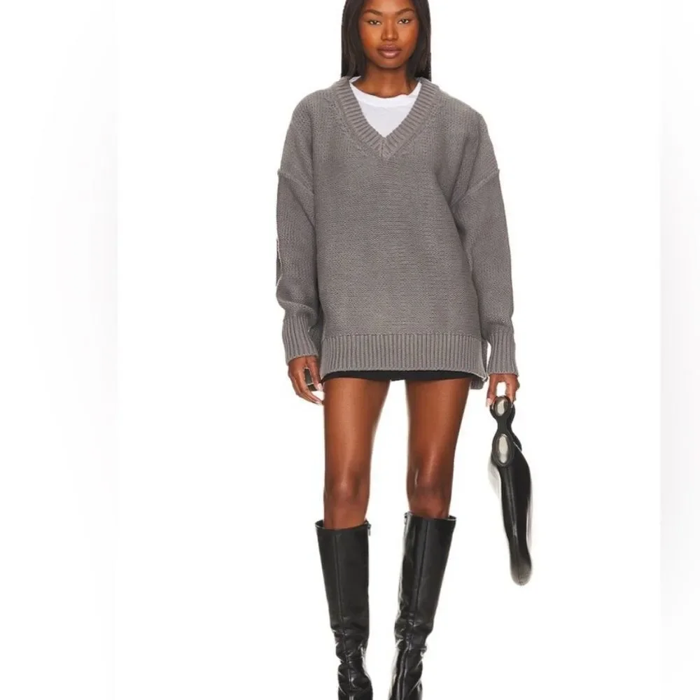 Free People Alli V-neck oversized Sweater Gray- Size XS